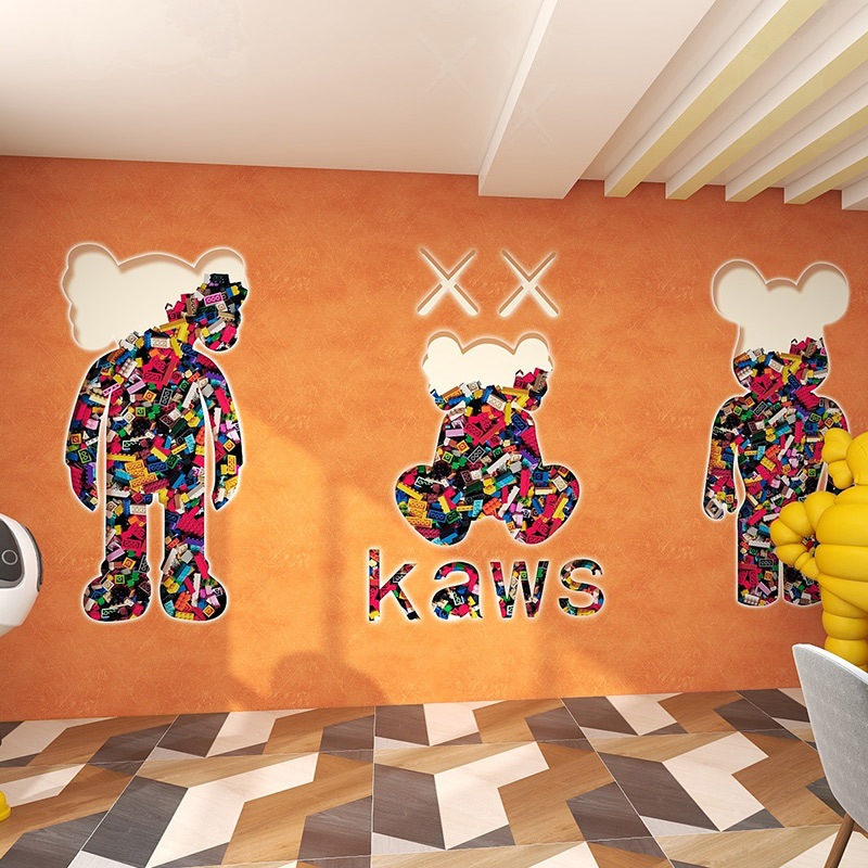 创意积木熊暴力熊kaws墙纸服装店橱窗爱马仕橙色网红潮牌拍照壁纸