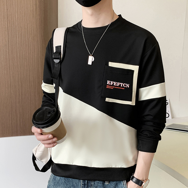 Sweater Men's 2023 Spring and Autumn New Fake Two Pieces Long-T-Shirt Men's Loose Casual National Fashion round Neck Bottoming Shirt