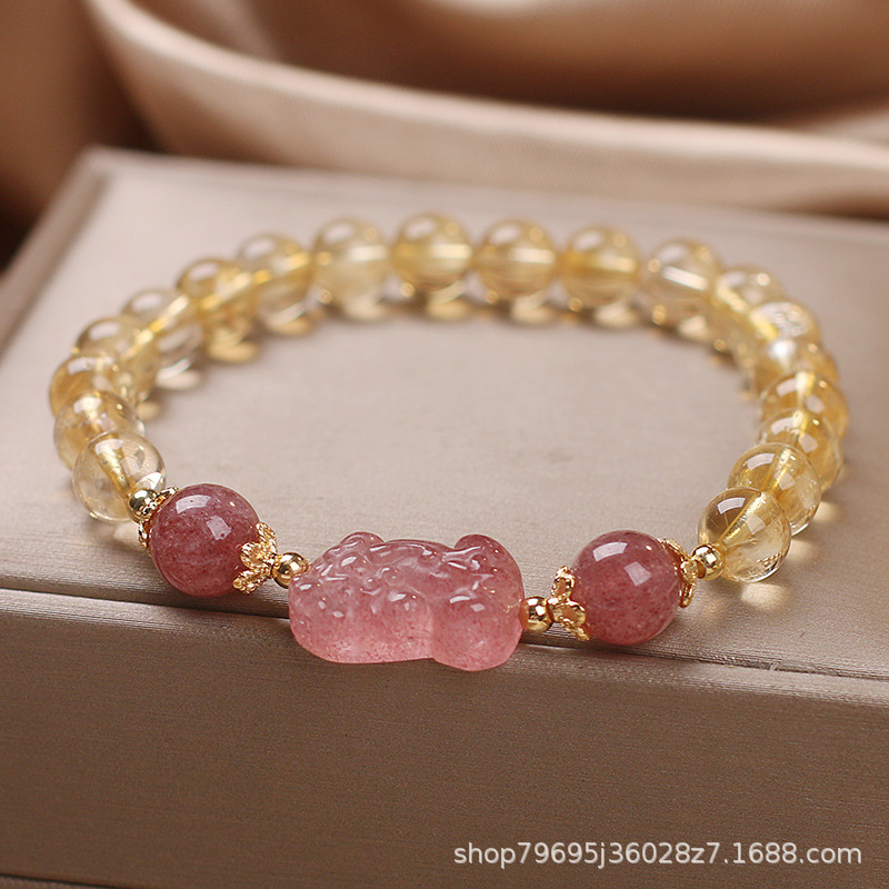 天然黄水晶手链草莓晶貔貅寺庙同款精品金发晶水晶手链手串-阿里巴巴