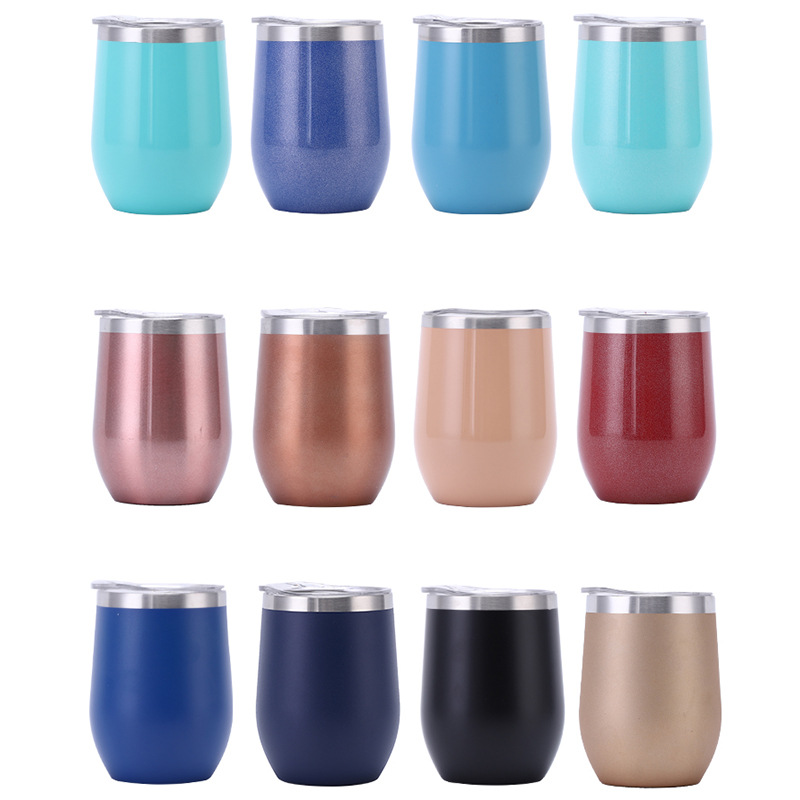 Source Factory Stainless Steel Vacuum Cup Eggshell Cup Red Wine Glass U-Shaped Big Belly Cup Double-Layer Vacuum 12Oz Egg Cup