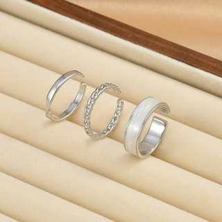 Three-Piece Set ~ Ring Female Fashion Personality Japanese Style Simple Bracelet Square Index Finger Ring Open Ring Open Ring Ornament