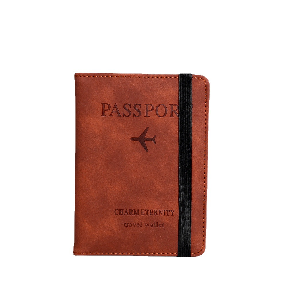PU Leather Strap Passport Holder RFID Passport Case Protective Case Travel Abroad Wallet Card Charter Ticket Holder Printable Logo