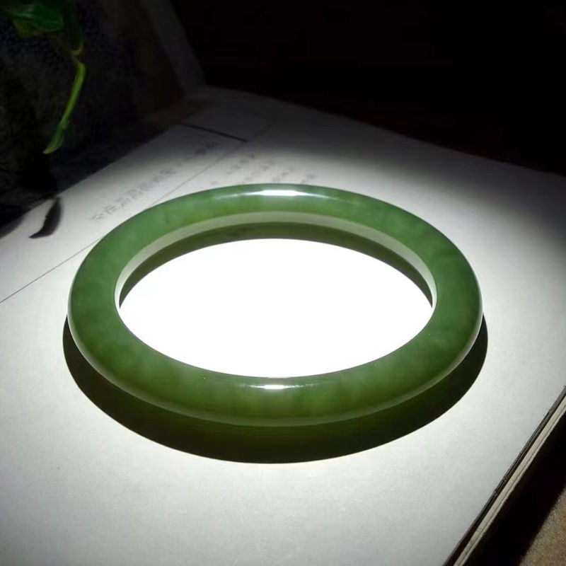 温润斋天然新疆和田玉青黄口料玉石圆条手镯抖音快手直播供应链