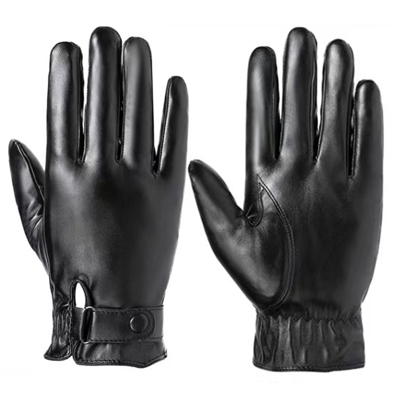 Men's Leather Gloves Winter Fleece-Lined Thickened Cycling Wind and Skid Touch Screen Factory Warm Gloves Wholesale