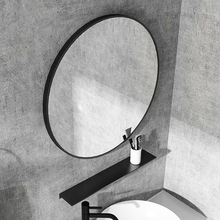 8V浴室镜挂墙式镜子卫生间壁挂化妆镜洗手台圆形镜子小户型带置物