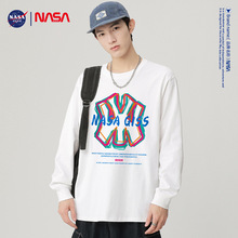 NASA GISS联名重磅棉长袖t恤男圆领打底衫2023秋季新款内搭宽松