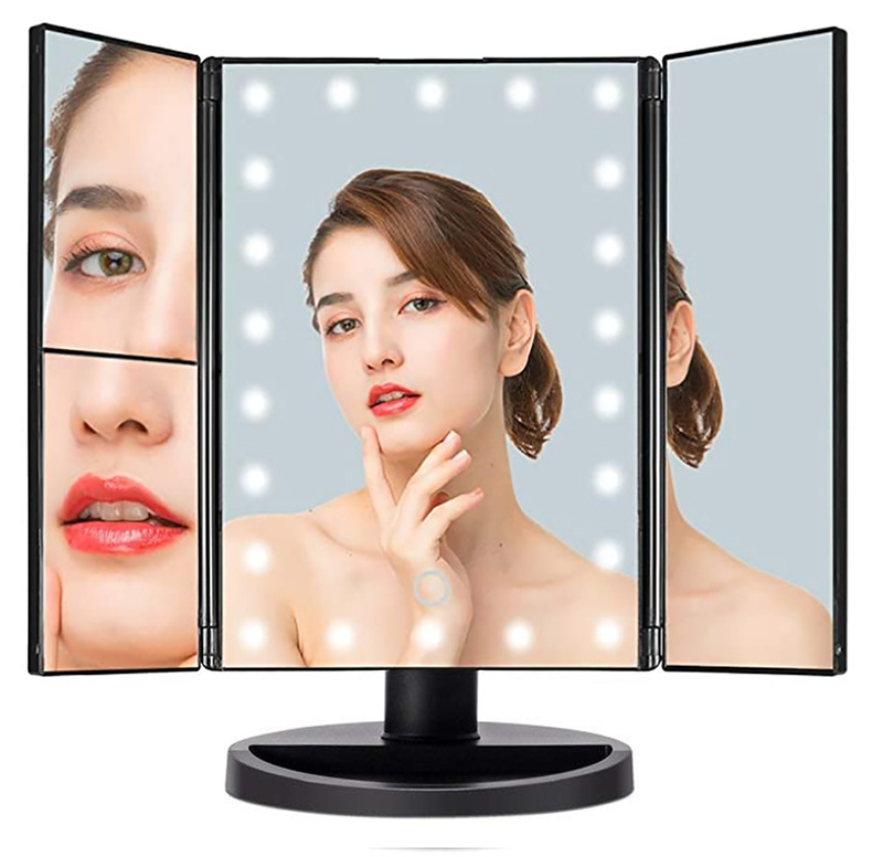 22灯三折led化妆镜2x3x放大化妆镜梳妆台镜台式三面折叠带灯镜子