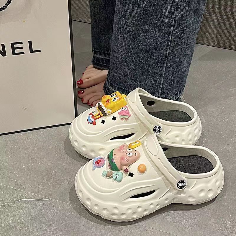 2023 New Sponge Baby Hole Shoes Women's Summer Wear Cute Girl Heart Thick Bottom Non-Slip Closed Toe Sandals