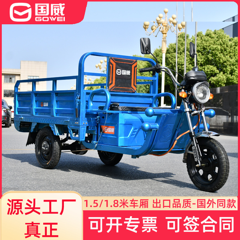 国威三轮车电动三轮车老年人拉货家用电瓶车农用电三轮带棚三蹦子