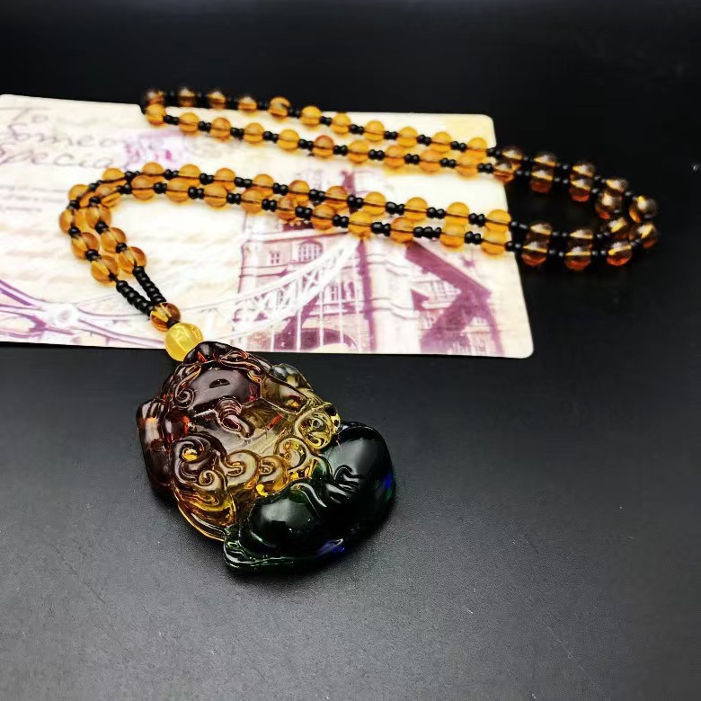 Colorful Colored Glaze Pendant Crystal Stall Necklace Guanyin Buddha Maitreya Long Necklace Sweater Chain Jewelry Wholesale