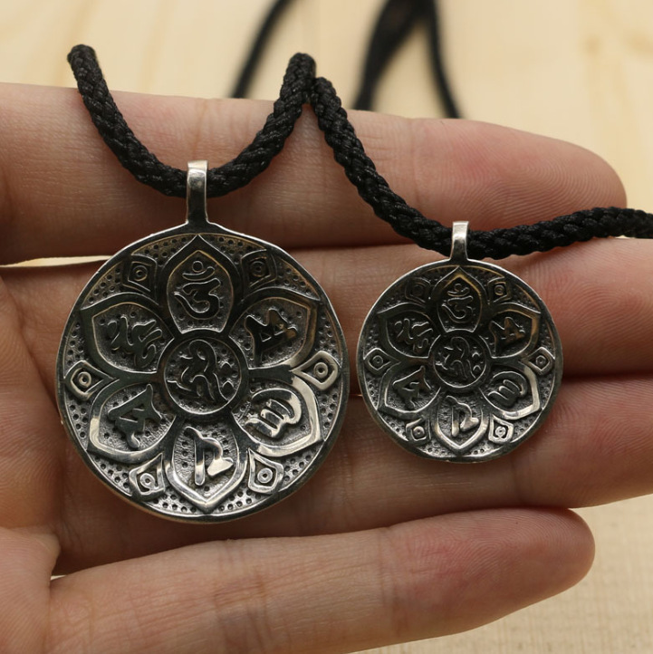 中国风九宫八卦纯银六字真言吊坠 男女学生儿童饰品简约复古挂件