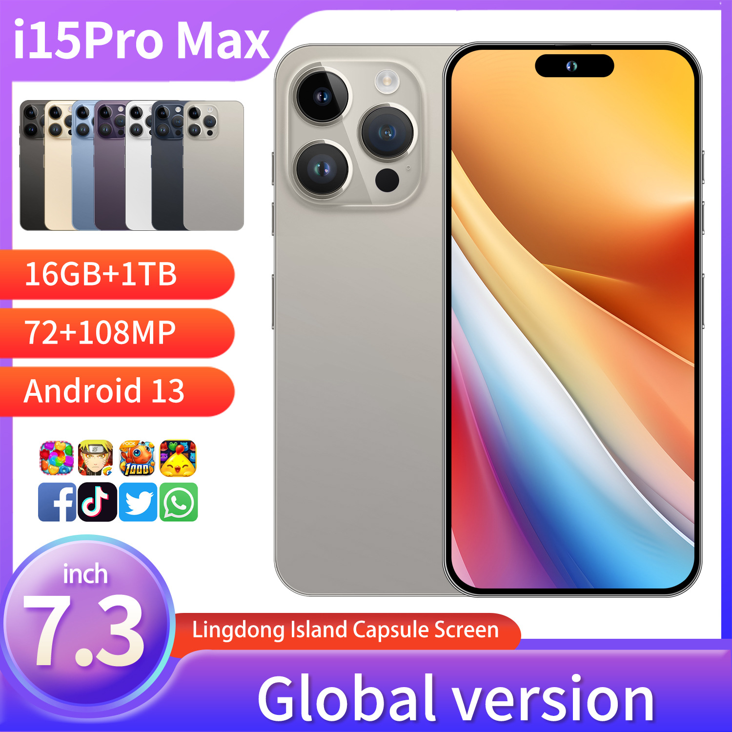 Cross-Border New Arrival Hot Sale I15promax Large Screen 3+64G Android Foreign Trade Manufacturers Low Price Spot Smart 4G Mobile Phone