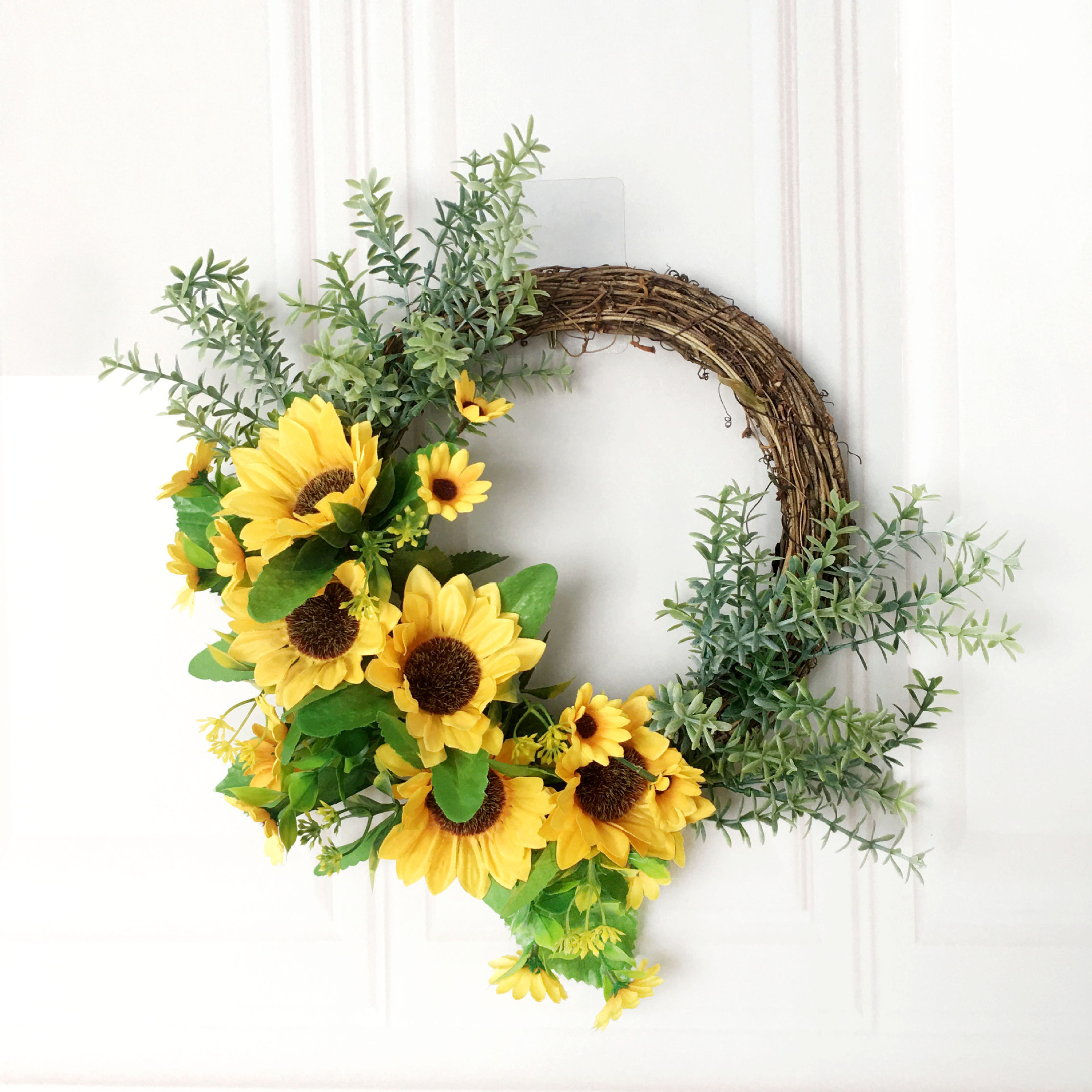 仿真太阳花环藤圈花环 向日葵花环门挂壁挂圣诞装饰花环亚马逊