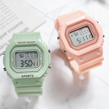 定制电子表手表女士小方块ins风独角兽中学生运动防水夜光方形女