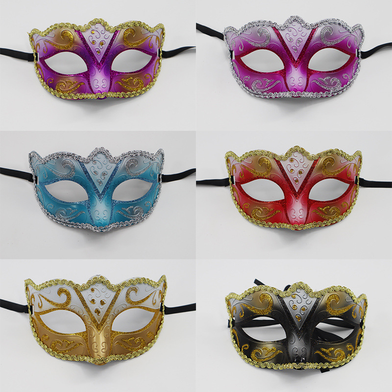 厂家直销跨境专供蝶舞围边彩绘金粉面具万圣节狂欢夜化妆舞会眼罩
