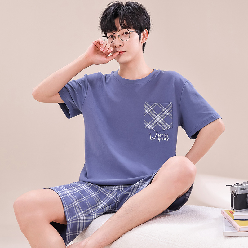 Men's Cotton Pajamas Summer Short Sleeve Casual Suitable for Daily Wear 2024 New Boys plus Size Homewear Thin Suit
