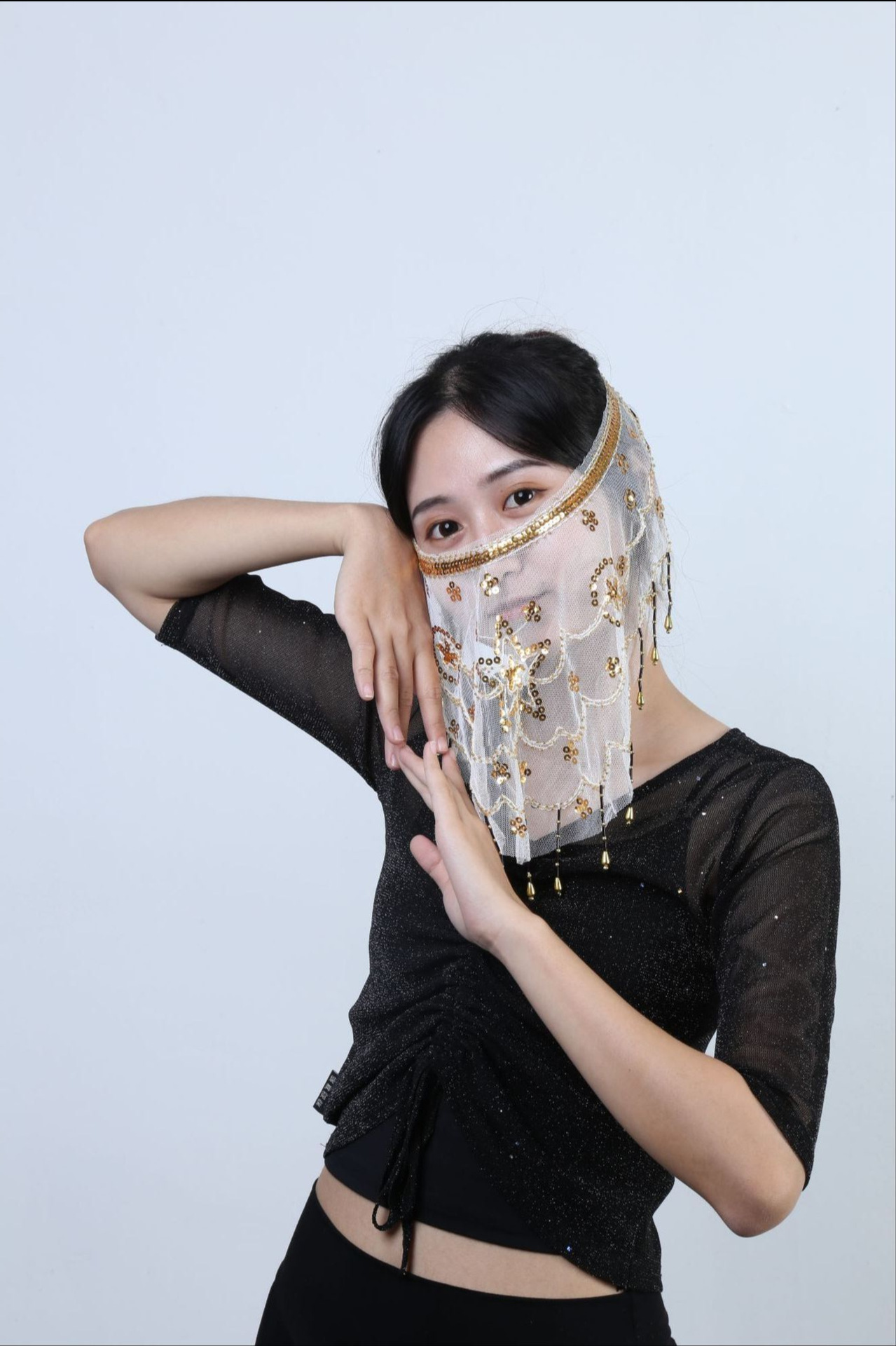 肚皮舞面纱印度舞遮面纱巾新疆舞表演出配饰面帘舞蹈道具遮脸面罩