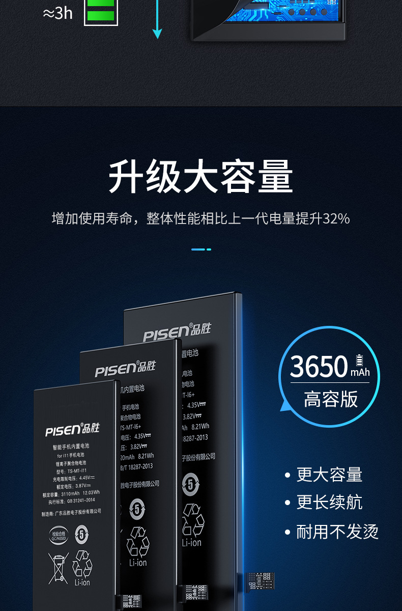 品胜适用于苹果12电池iphone12promax手机电池大容量换内置电板