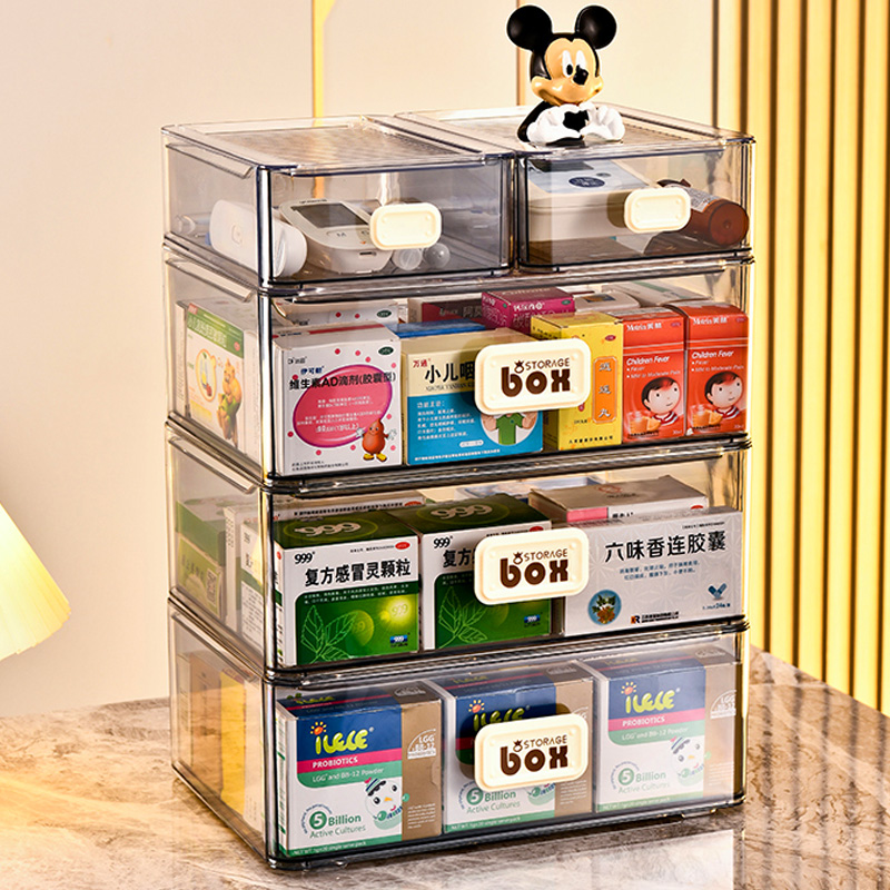 抽屉式药物收纳盒大容量药箱家庭装家用医药箱透明多层药品收纳柜