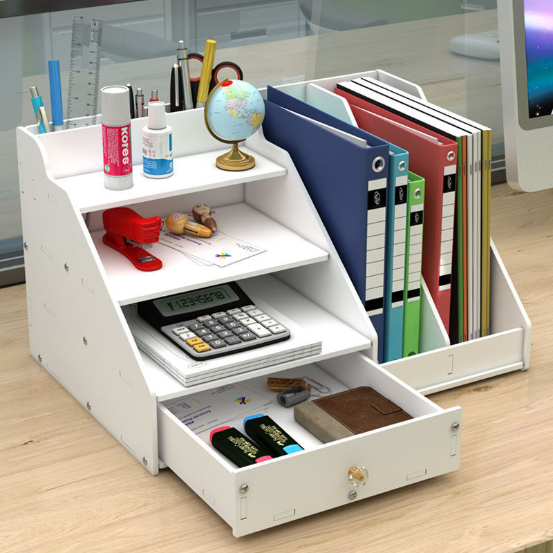 Desktop Vertical File Shelf Storage Thickened File Column Simple White File Shelf Multi-Layer Organizing File Box