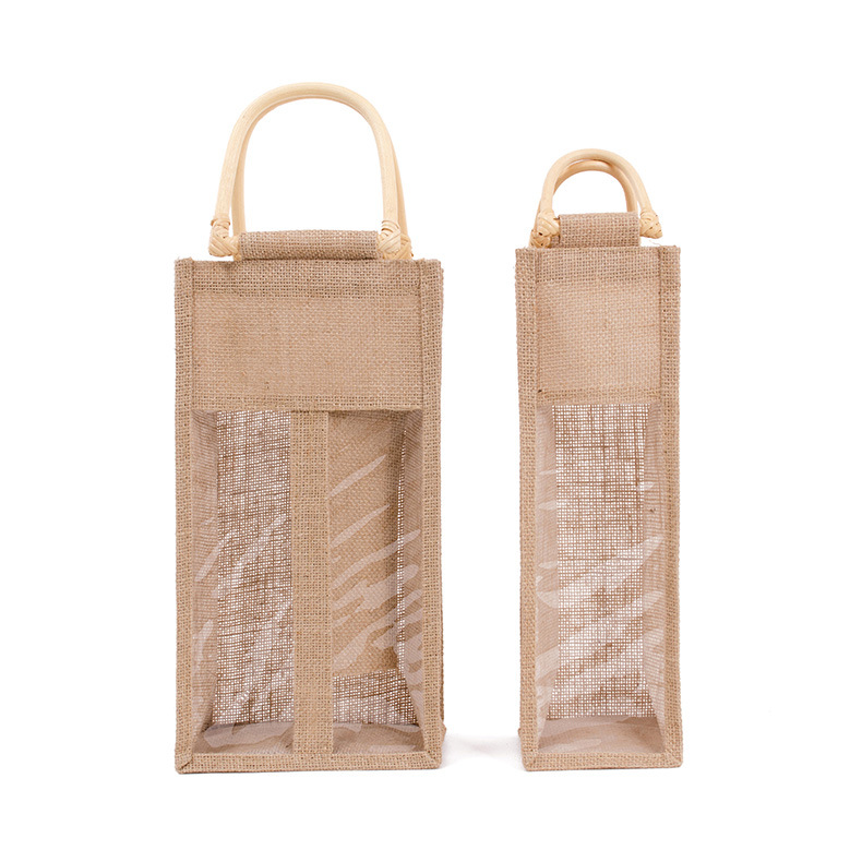 Retro Artistic Hyaloid Membrane Visual Gunnysack Wholesale Bai Teng Jute Bag Red Wine Linen Packaging Bag