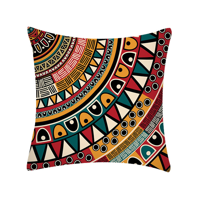 Cross-Border New Mandara Retro Printed Polyester Peach Skin Throw Pillowcase Sofa Bedroom Home Supplies Pillow Cover