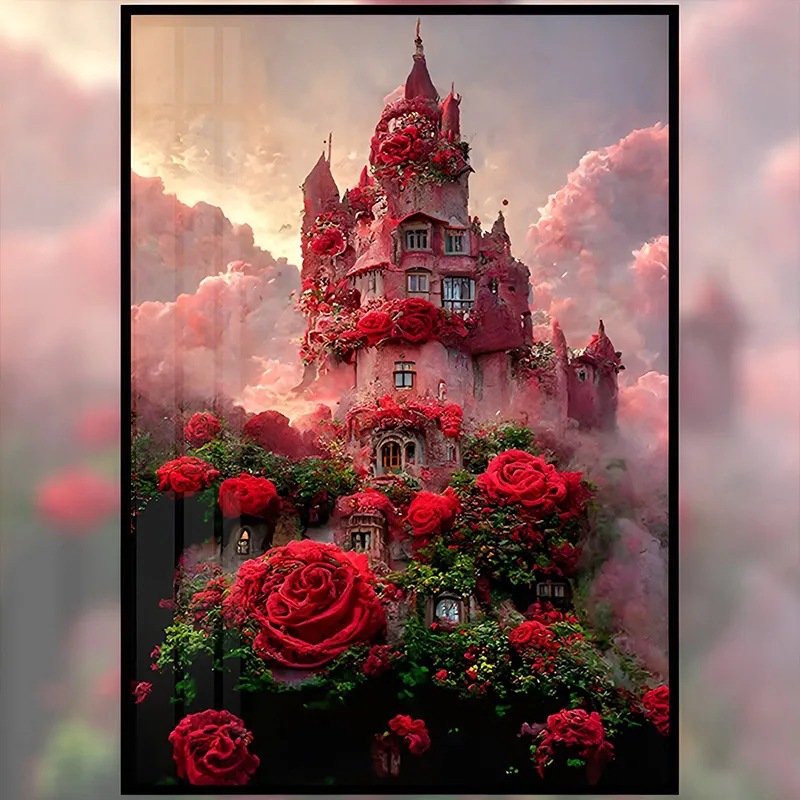 玫瑰花公主城堡钻石画卧室女孩子贴钻十字绣diy钻石马赛克贴画