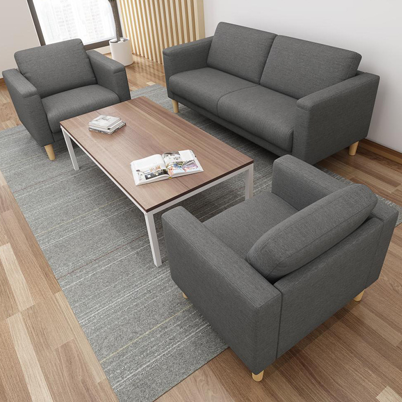 北欧办公沙发简约小型接待会客商务布艺三人位沙发茶几组合