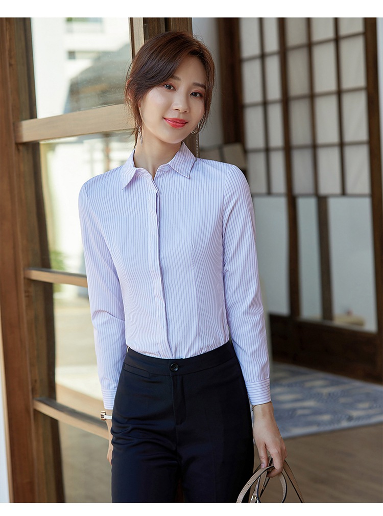 新款商务职业蓝色衬衫女长袖白色衬衫正装工作服女士工装衬衣秋季