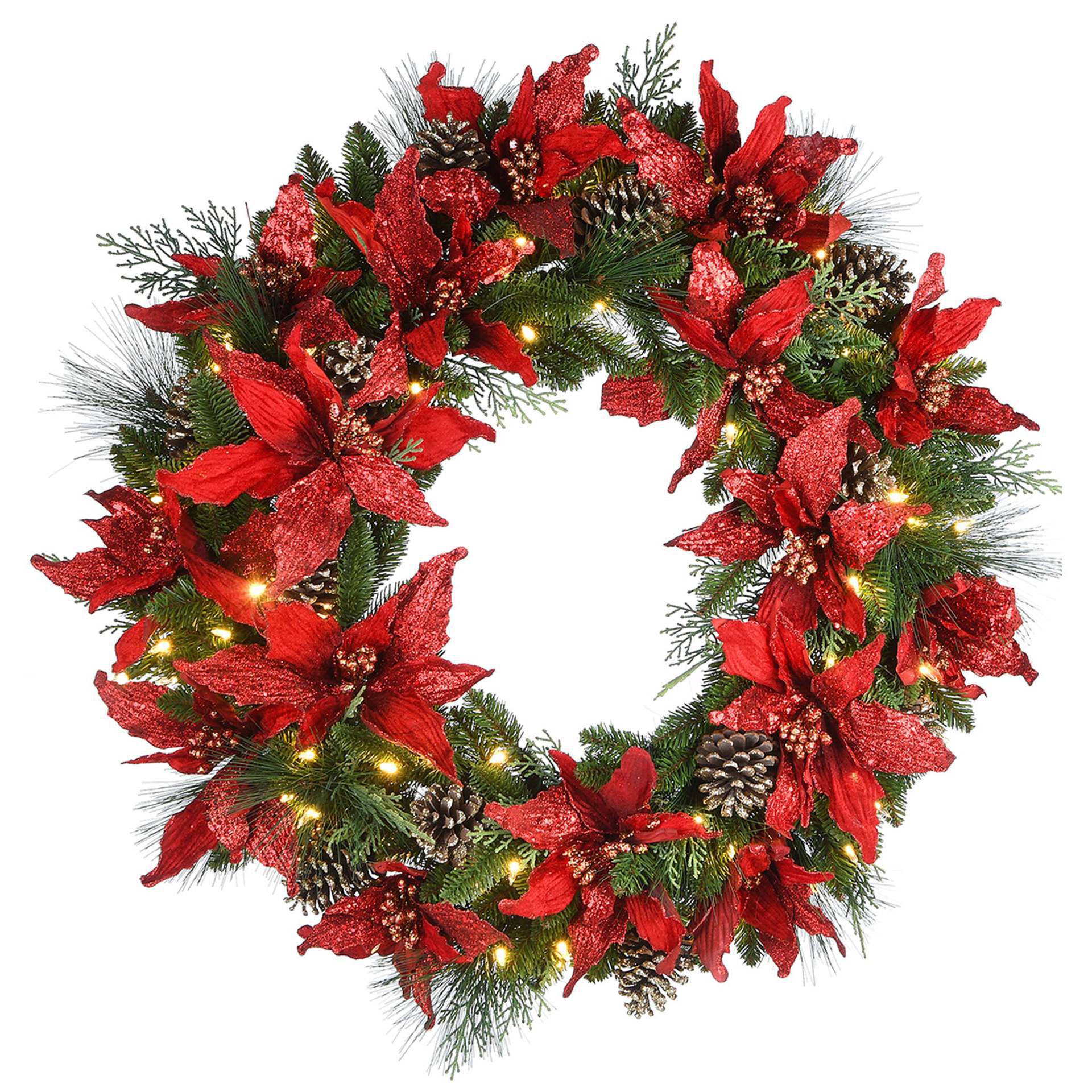 独立站新款 圣诞花环 节日装饰品商场酒店户外装饰门挂圣诞小花圈