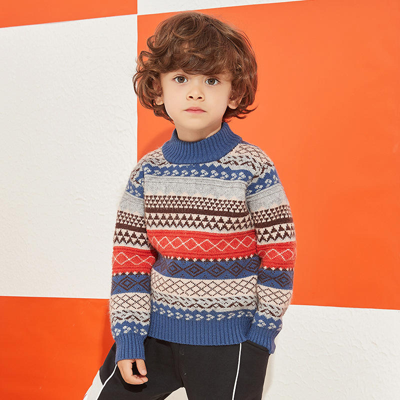 儿童毛衣男童毛衫圆领套头英伦风男孩条纹上衣潮英伦复古拼色毛衫