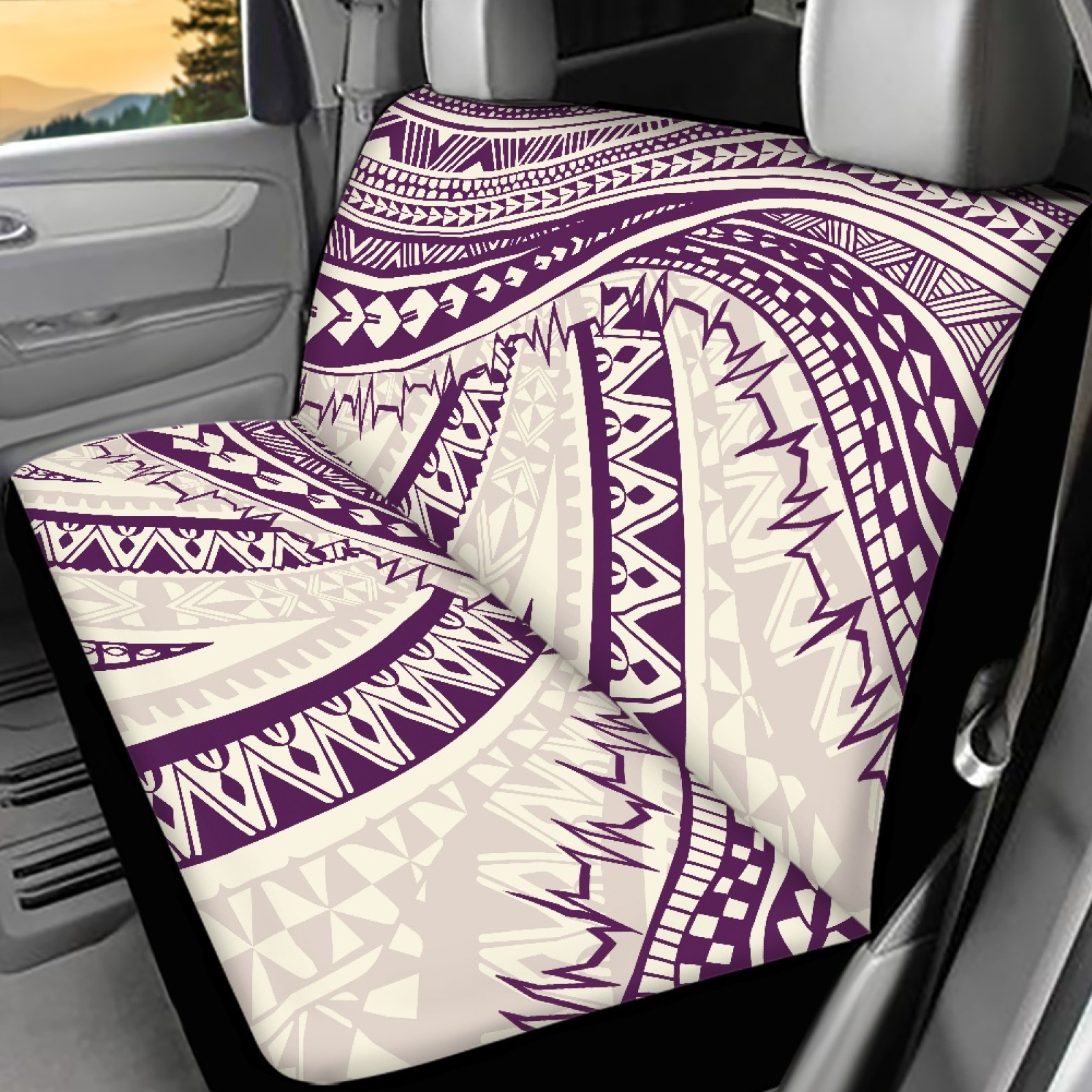 外贸热卖独立站波利尼西亚印花汽车座椅套个性化两件套来图定 制