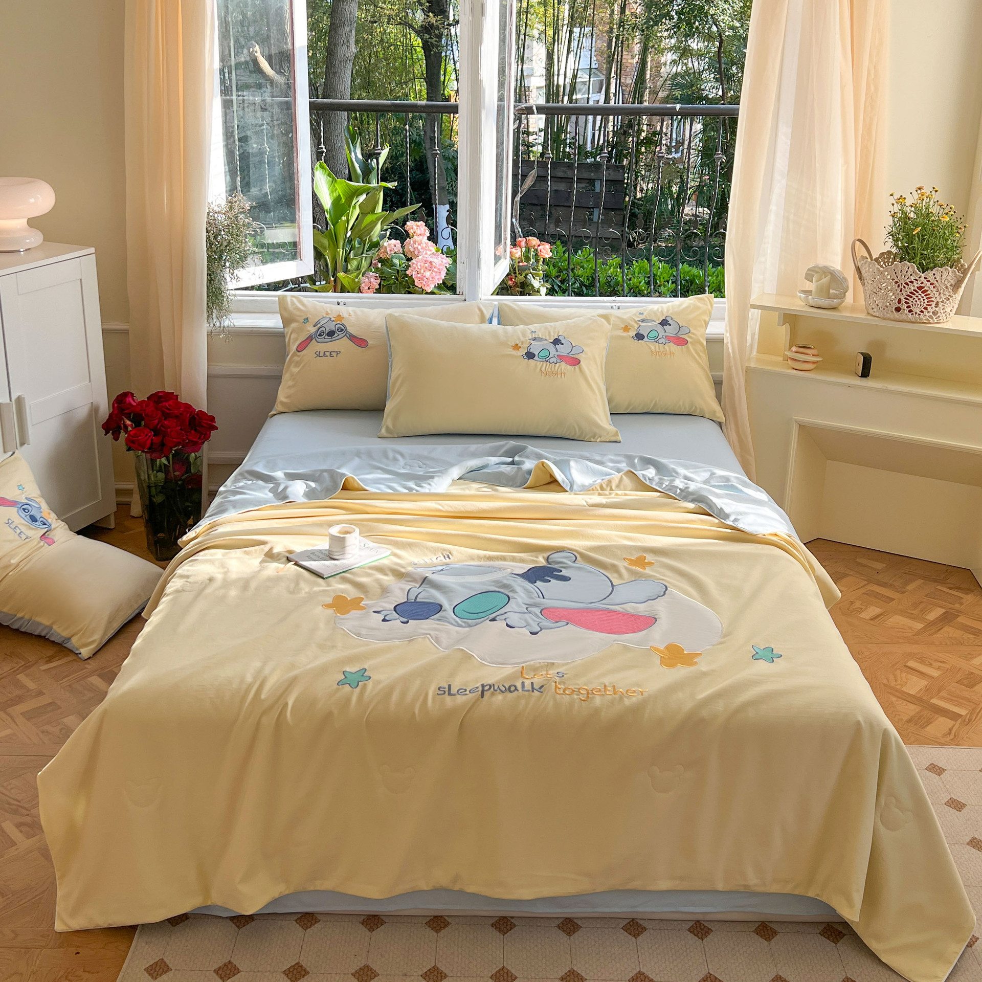 2023夏季新品迪是尼a类水洗棉麻大豆纤维夏被卡通贴布绣空调被子