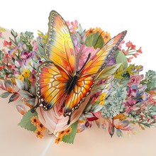 3D立体母亲节蝴蝶系列贺卡纸雕花朵节日祝福礼物花束对折贺卡摆件