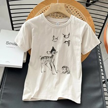 U家商场同款童装素描小鹿纯棉短袖T恤衫夏季新款休闲百搭上衣潮流