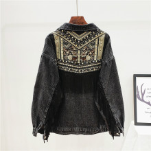 Denim Jacket Korean Floral Embroidery Suede Fringe Loose Cha