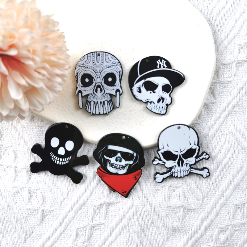 diy手工耳饰品亚克力板材配件 趣味红领巾骷髅头像耳坠手链挂件