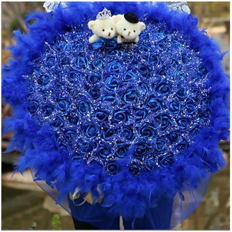 七夕情人节仿真玫瑰香皂花卡通花束蓝色妖姬圣诞节男女生生日礼物