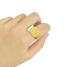 黄金戒指男款古法足金999福字吉祥金戒指环女活口手饰送长辈礼物