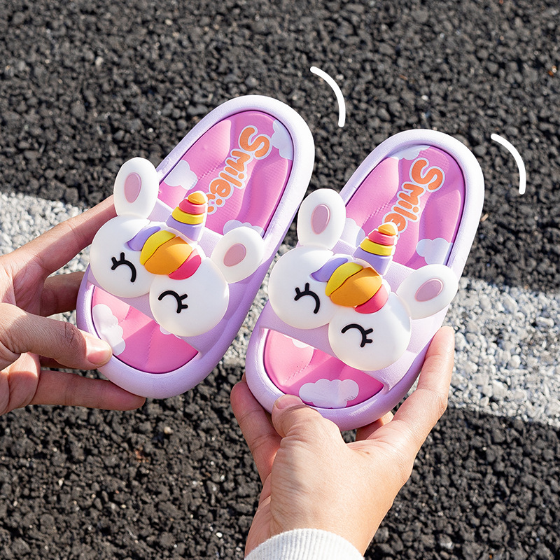 summer new children‘s slippers non-slip cartoon big eye unicorn home thick-soled soft bottom and wear resistance outdoor slippers