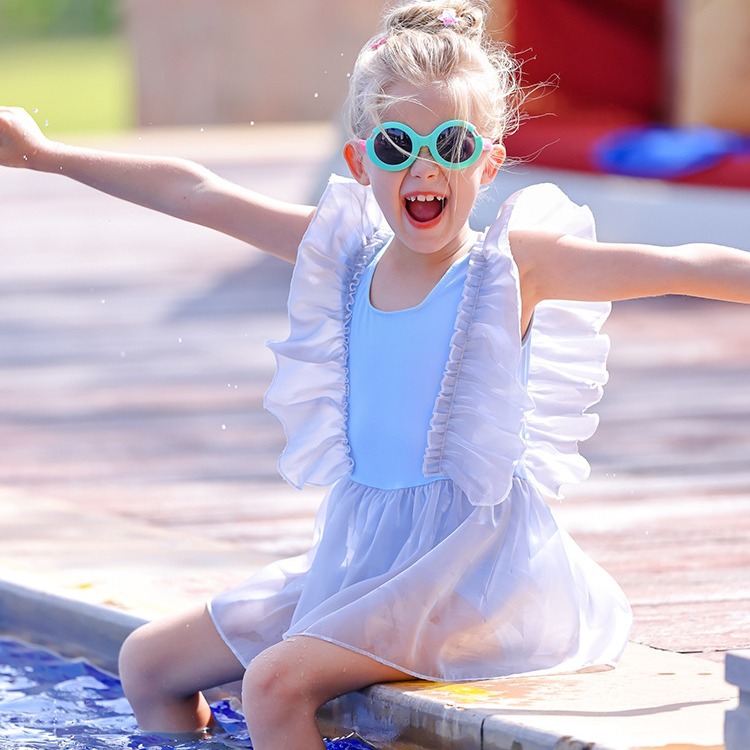 泳衣女款连体裙式荷叶边遮肚显瘦学生小女孩保守女孩游泳衣2024