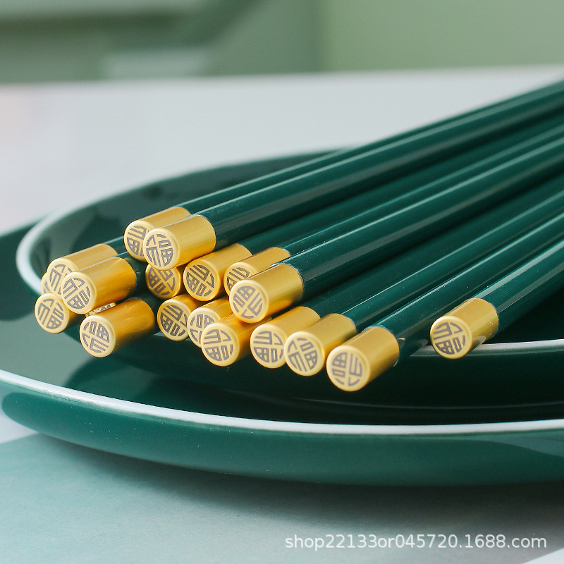 高档金头福字陶瓷筷子仪式感餐具家庭装简约款的专人专用筷子