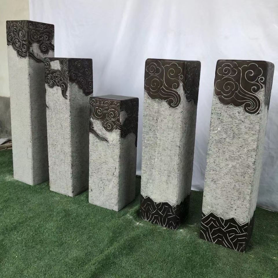 石雕祥云柱拴马桩青石做旧栓马柱雕塑庭院园林石柱子招财装饰