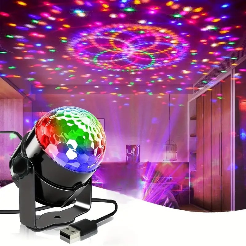 遥控led小魔球灯usb声控迷你水晶魔球灯七彩声控旋转激光舞台灯光