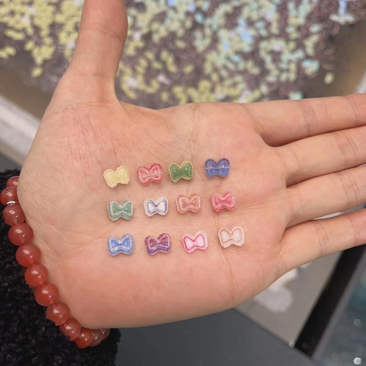 Internet Hot Girly Style Cute Bow Luminous Nail Ornament Accessories Ear Studs Diy Resin Jewelry Accessories