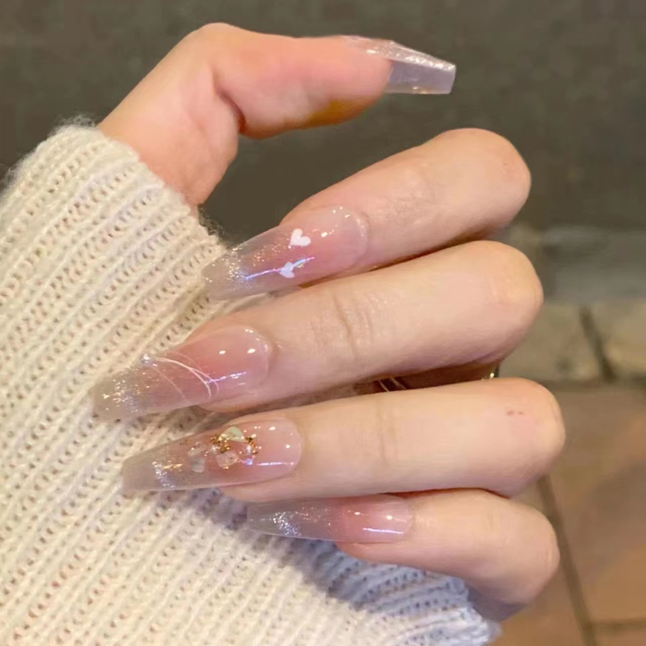 穿戴甲裸色冰透长椭圆甄嬛同款华妃美甲气质显白成品感指甲贴网红