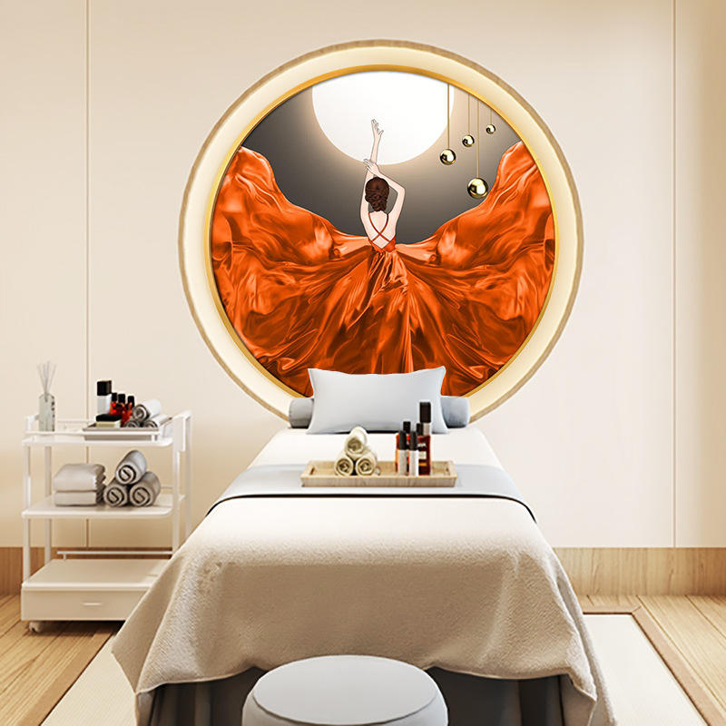美容院背景墙装饰画美女人物圆形玄关挂画客厅晶瓷画卧室床头壁画
