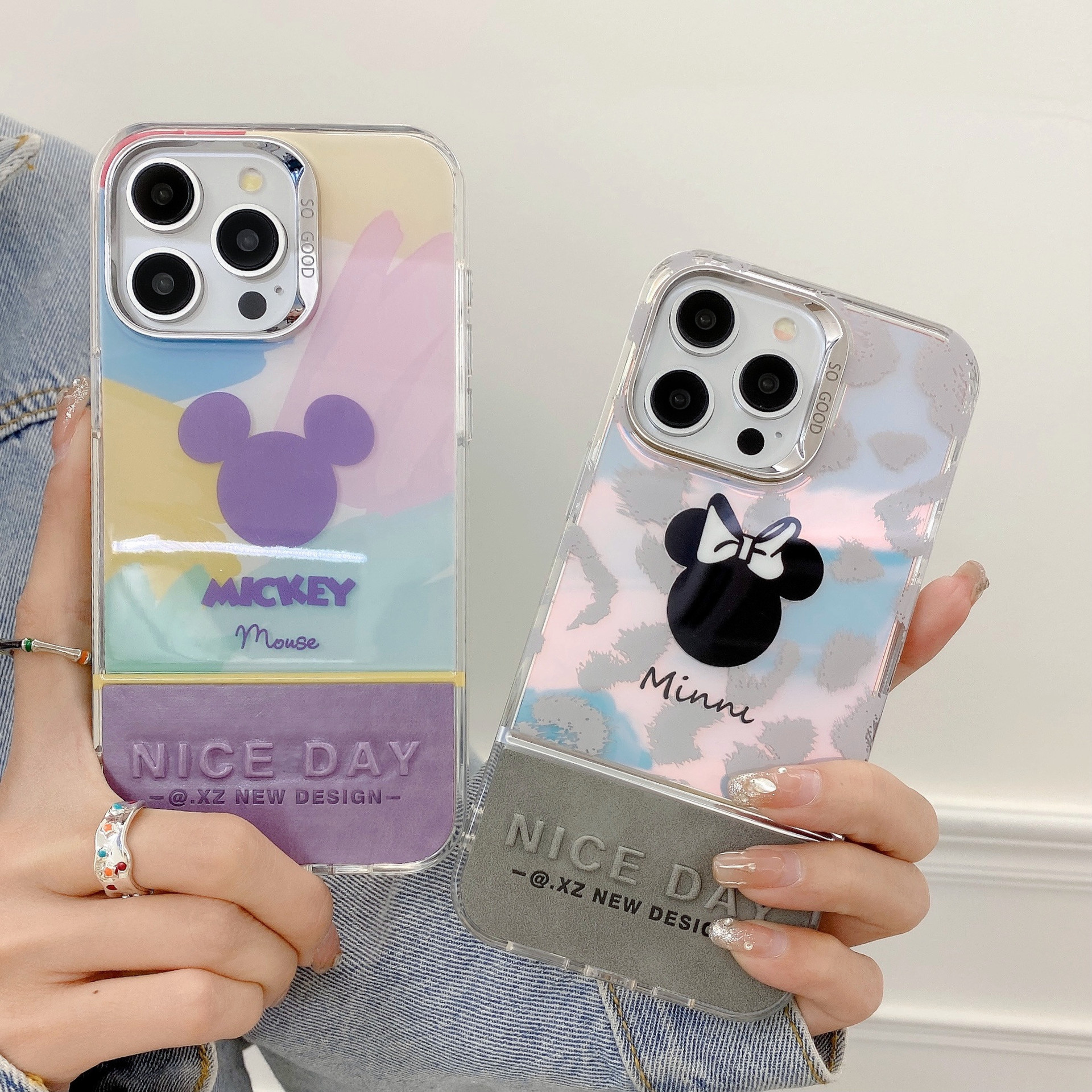 双面覆膜情侣米奇米妮头跨境适用13苹果iphone15promax手机壳14套