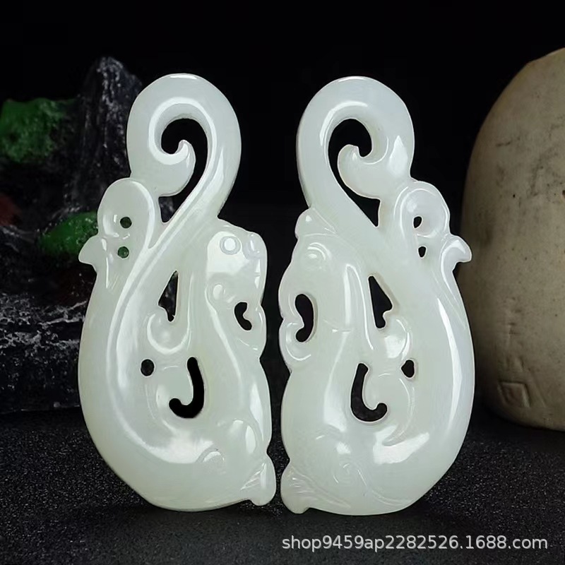 真品和田玉龙凤吊坠定情信物男女镂空玉佩一对情侣玉坠生日礼物