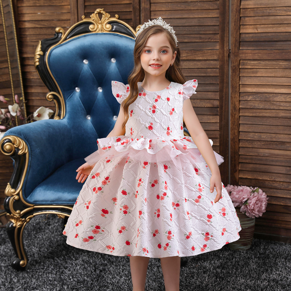 children‘s dress dress girl sweet style children shirt short knee-length skirt little floral fresh princess dress in stock